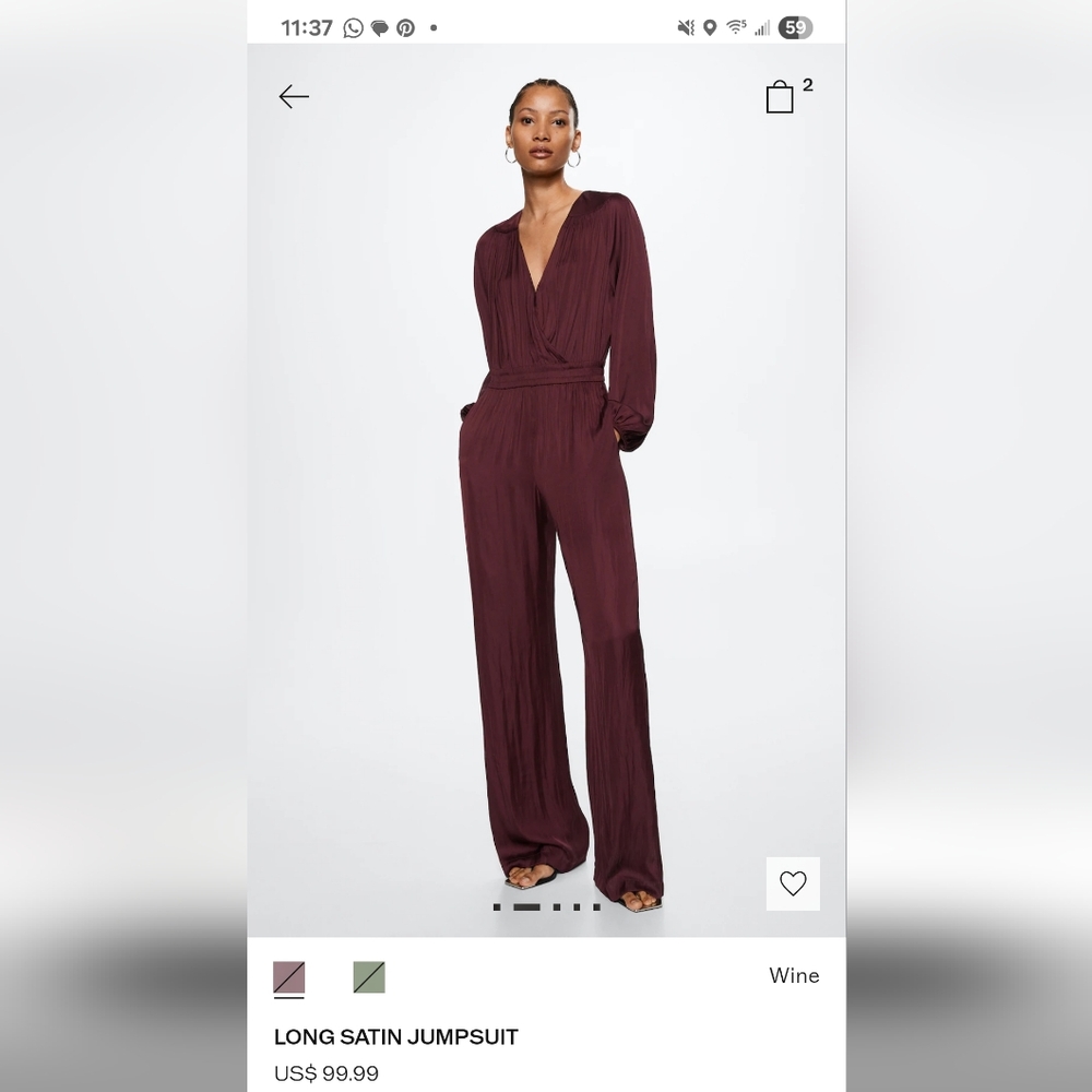 Mango Elegant Wine Jumpsuit L